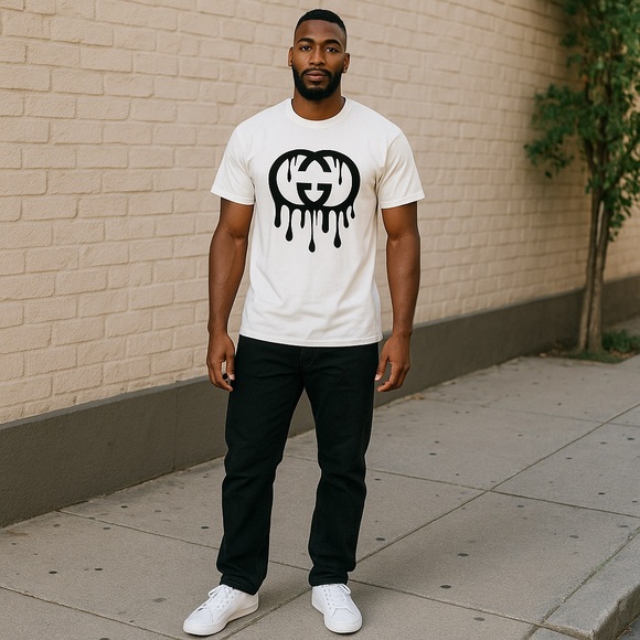 Dripping GG Logo Shirt Designer Inspired Streetwear Tee Unisex Black White - Picture 1 of 3